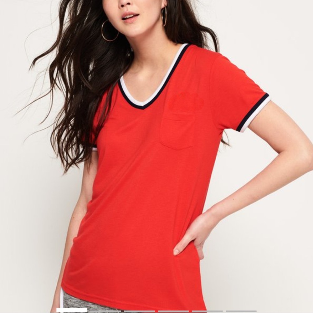 SBJ Active Red V-Neck Tee with Contrast Trim (XL)